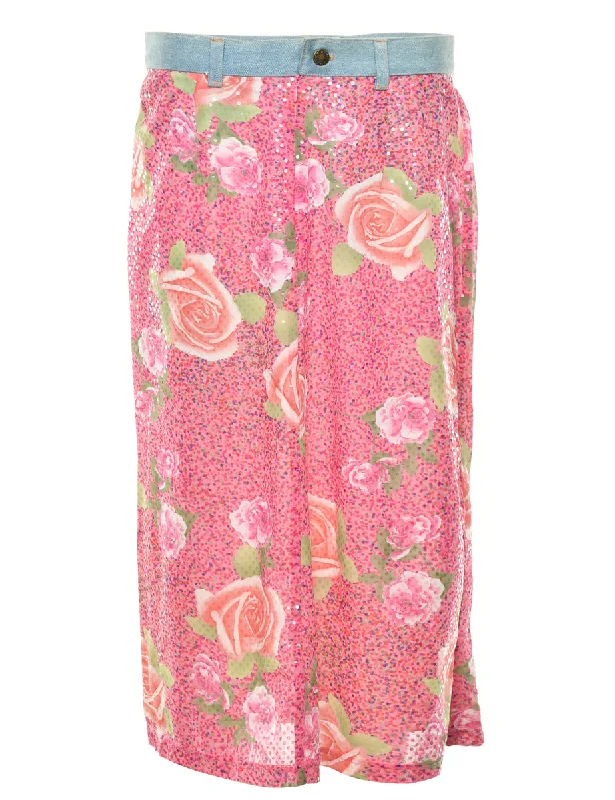 Floral Print Midi Skirt - M