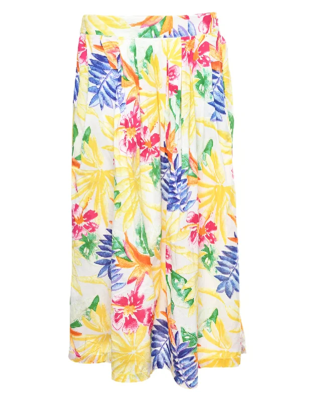 Hawaiian Print Pleated Skirt - S