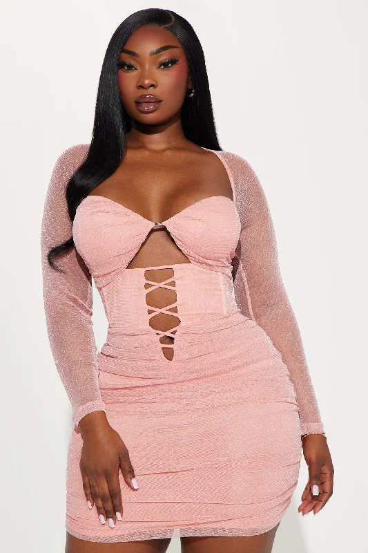 A Little Bubbly Mesh Mini Dress - Blush