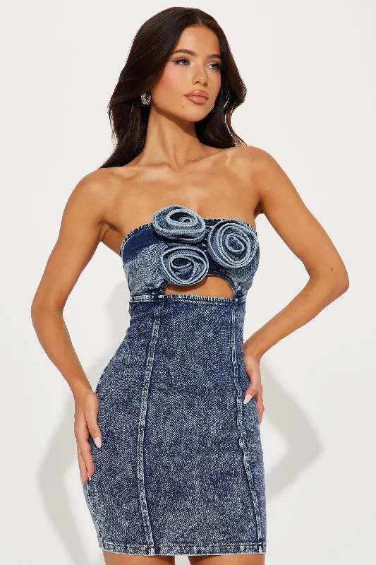 Adalyn Denim Micro Mini Dress - Medium Wash