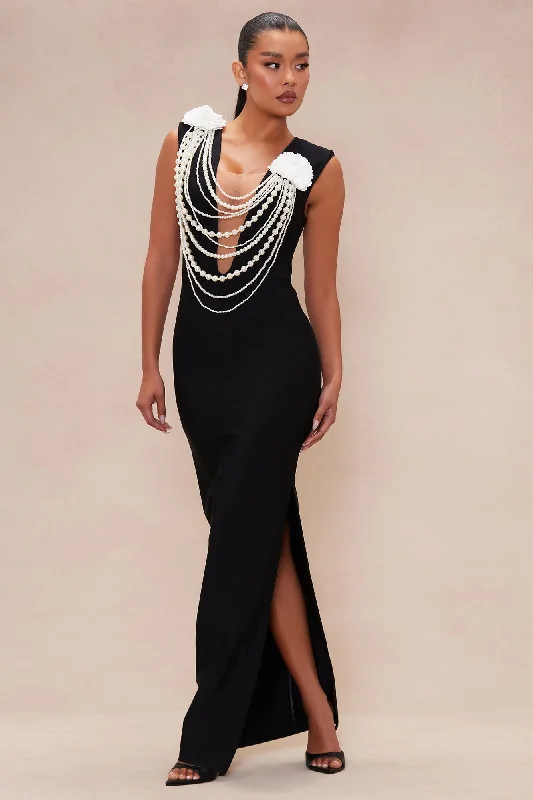 Cheyenne Pearl Bandage Gown - Black