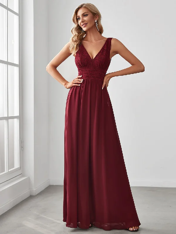 Deep V Neck A Line Sleeveless Wholesale Bridesmaid Dresses