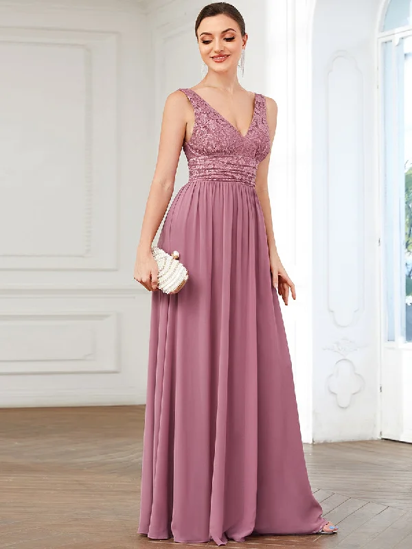 Deep V Neck A Line Sleeveless Wholesale Bridesmaid Dresses