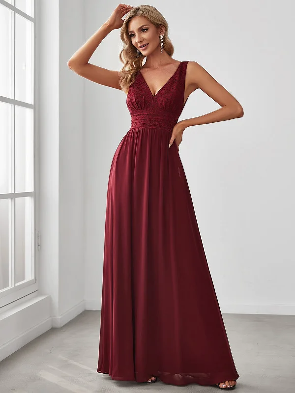 Deep V Neck A Line Sleeveless Wholesale Bridesmaid Dresses