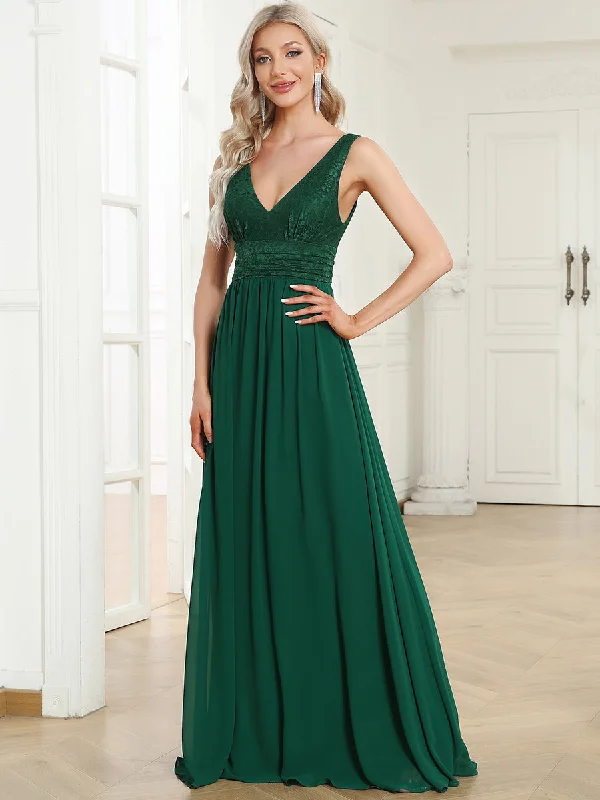 Deep V Neck A Line Sleeveless Wholesale Bridesmaid Dresses