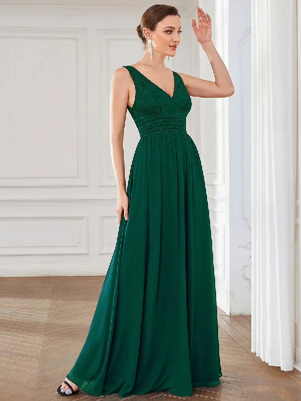 Deep V Neck A Line Sleeveless Wholesale Bridesmaid Dresses