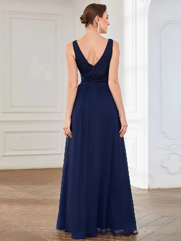 Deep V Neck A Line Sleeveless Wholesale Bridesmaid Dresses