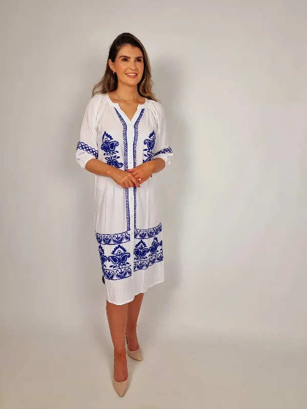 Dream V Neck Blue/White Dress