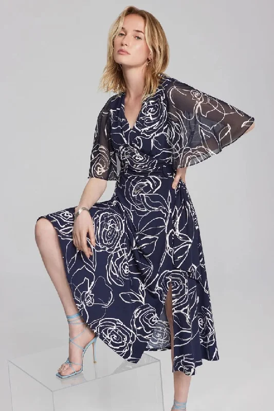 Joseph Ribkoff Floral Print Silky Knit and Chiffon Dress