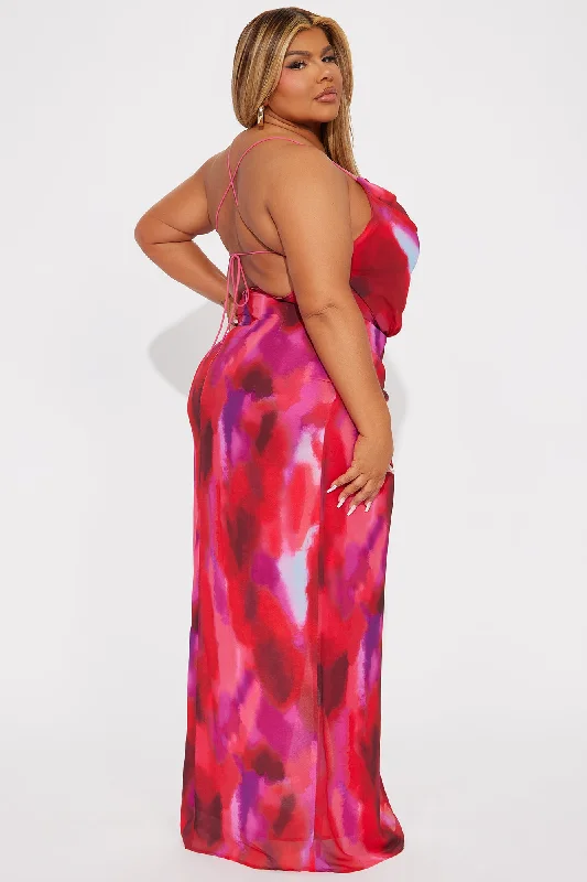 Keep Staring Chiffon Maxi Dress - Fuchsia