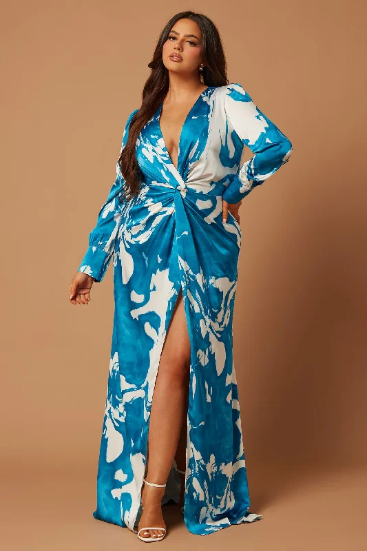 Melissa Satin Maxi Dress - Turquoise