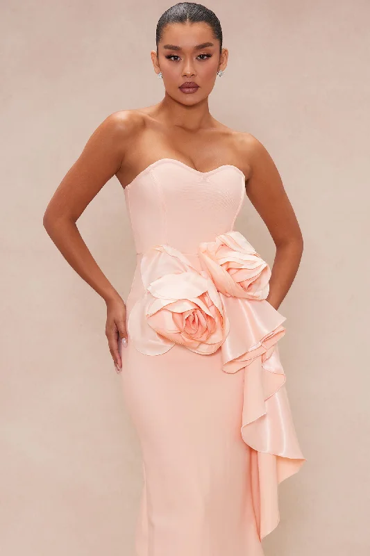 Nadia Flower Bandage Gown - Blush