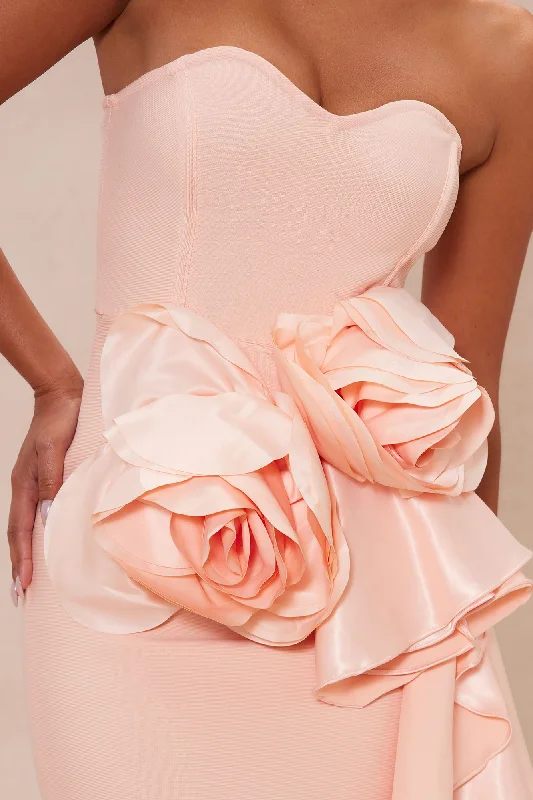 Nadia Flower Bandage Gown - Blush