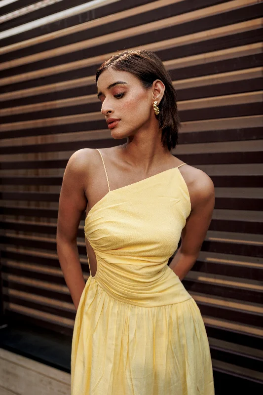 New money - yellow backless maxi dress