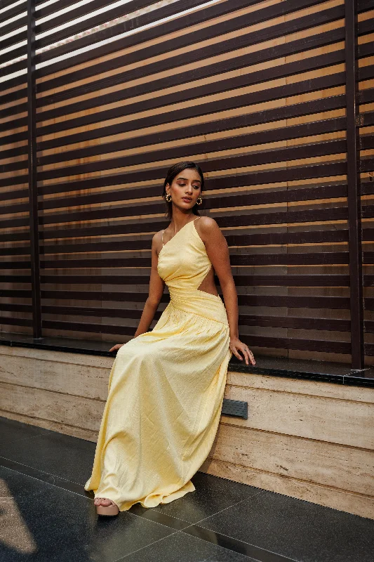 New money - yellow backless maxi dress