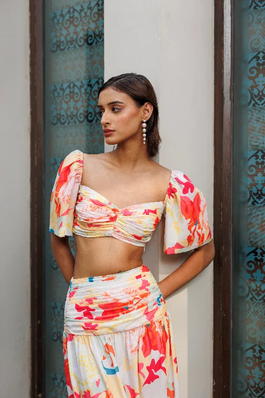 New Rules - printed crop ruched top