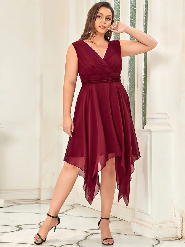 Plus Size Pretty Wholesale Knee Length Chiffon Bridesmaid Dress with Irregular Hem