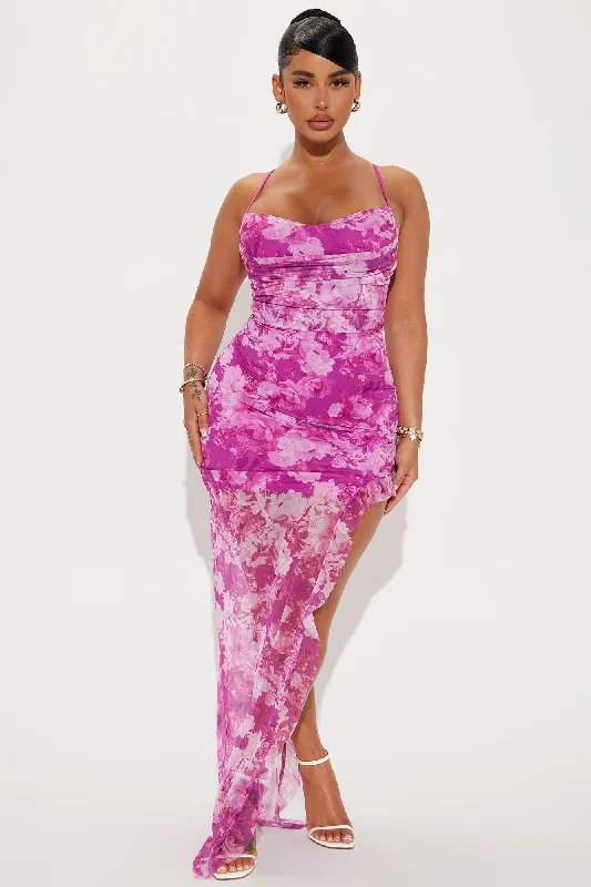 Roses And Love Maxi Dress - Fuchsia