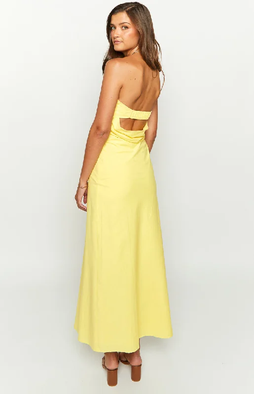 Summer Lemon Strapless Midi Dress