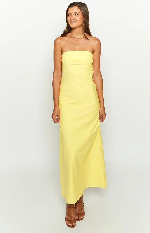 Summer Lemon Strapless Midi Dress