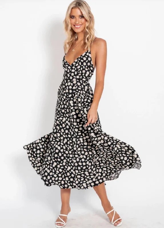 Torrie Polka Dot Tie Front Maxi Dress - Black - FINAL SALE