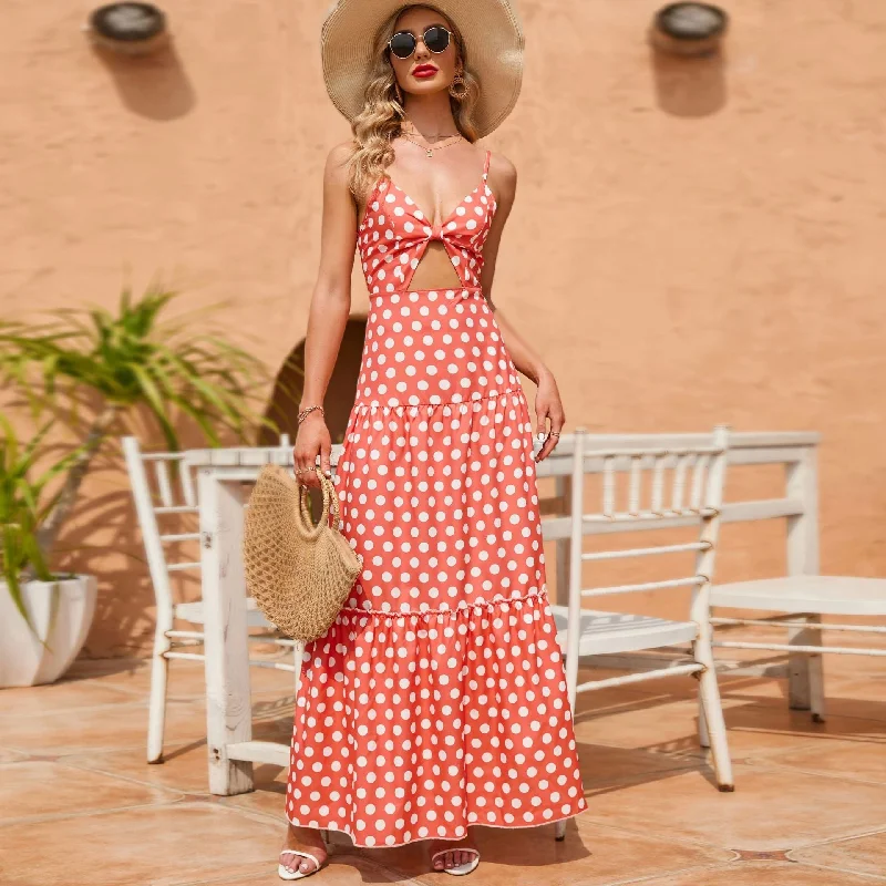 Torrie Polka Dot Tie Front Maxi Dress - Rust - FINAL SALE