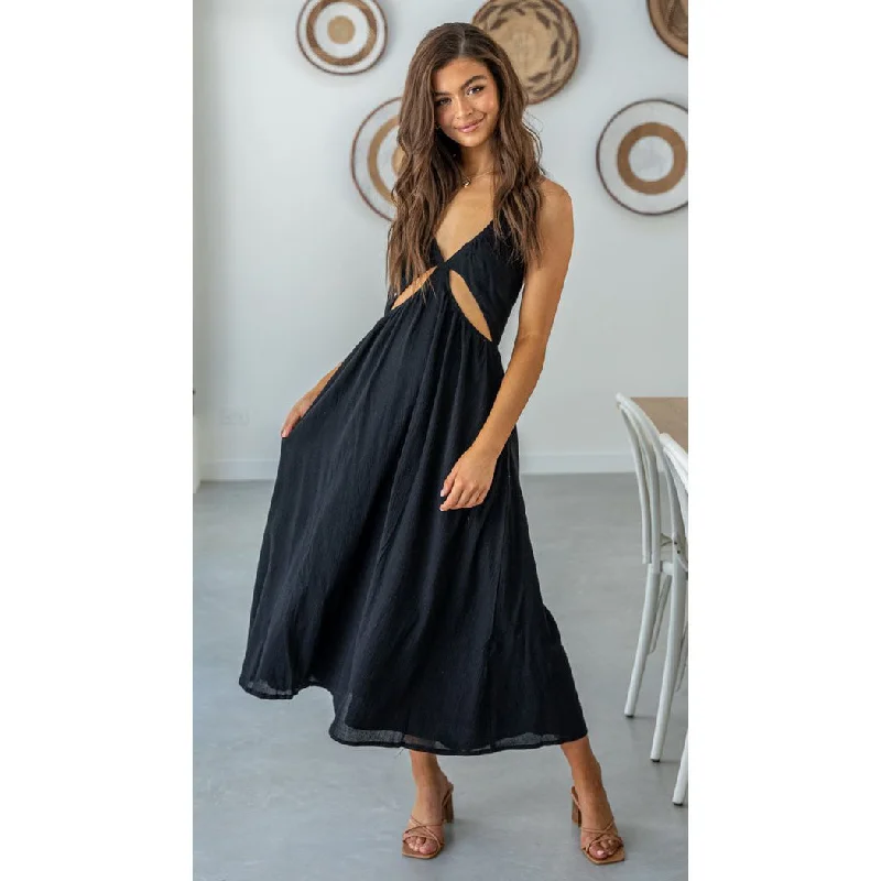 Veronique Cotton Blend Cutout Maxi Dress - Black - FINAL SALE