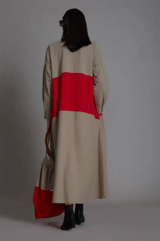 Band Dress - Beige & Red