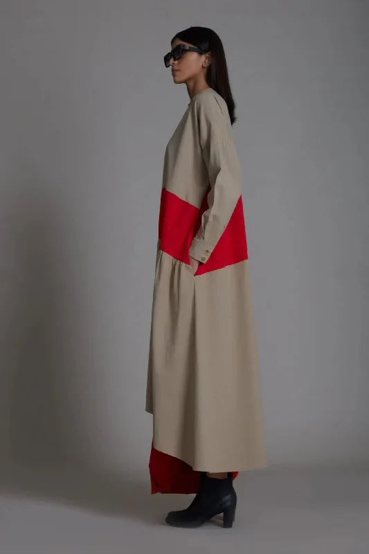 Band Dress - Beige & Red