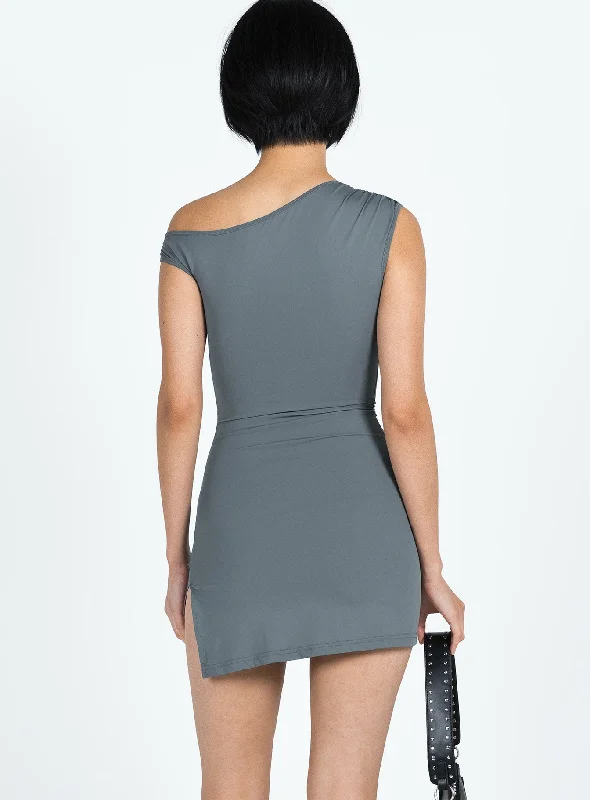 Ragan One Shoulder Mini Dress Grey