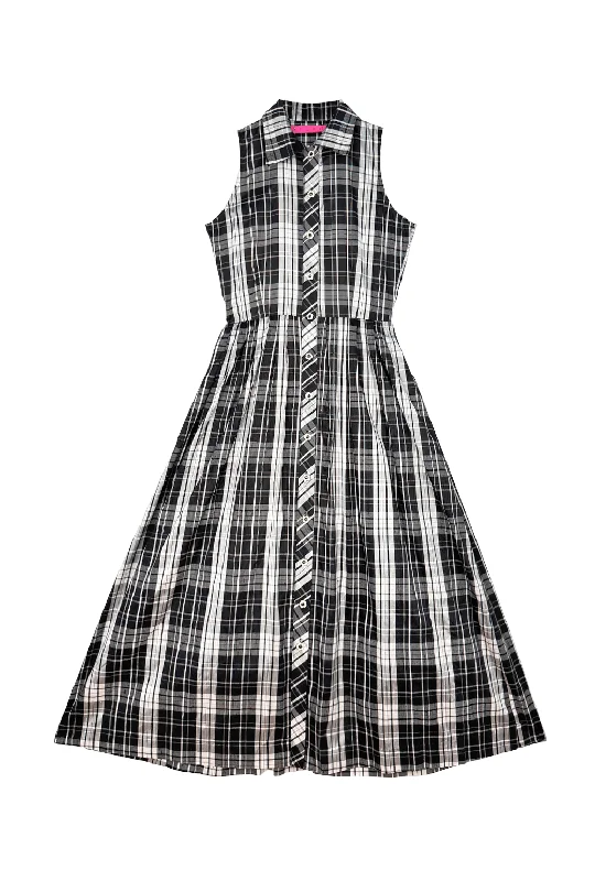 Sleeveless Shirtdress - Black and White Silk