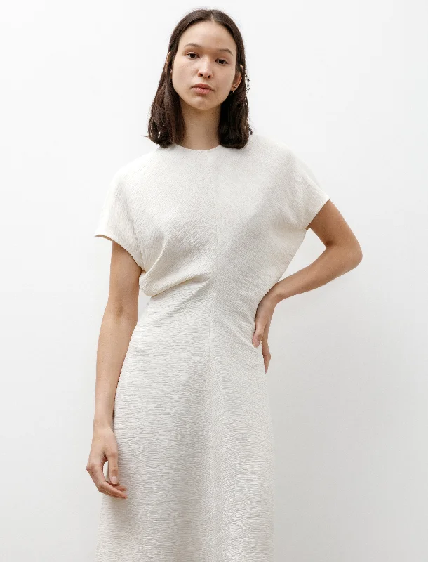 Slouch Waist Dress Crinkled Viscose Cream